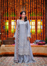 FSP-047 – Silver Blue Luxury Embroidered 3 Piece Formal Suit