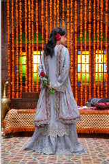 FSP-047 – Silver Blue Luxury Embroidered 3 Piece Formal Suit