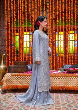 FSP-047 – Silver Blue Luxury Embroidered 3 Piece Formal Suit