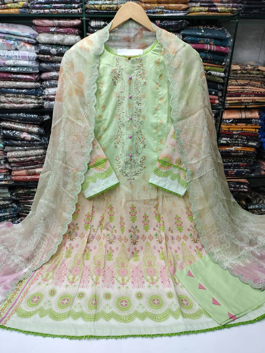 Lawn Frock Style 3pc Rukhay