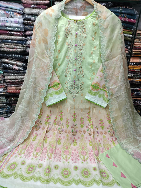 Lawn Frock Style 3pc Rukhay