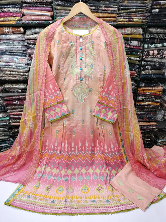 Lawn Frock Style 3pc Rukhay