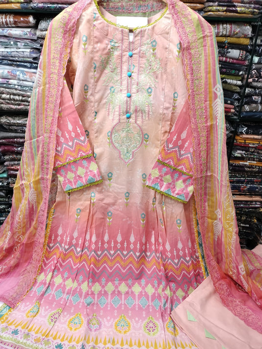 Lawn Frock Style 3pc Rukhay