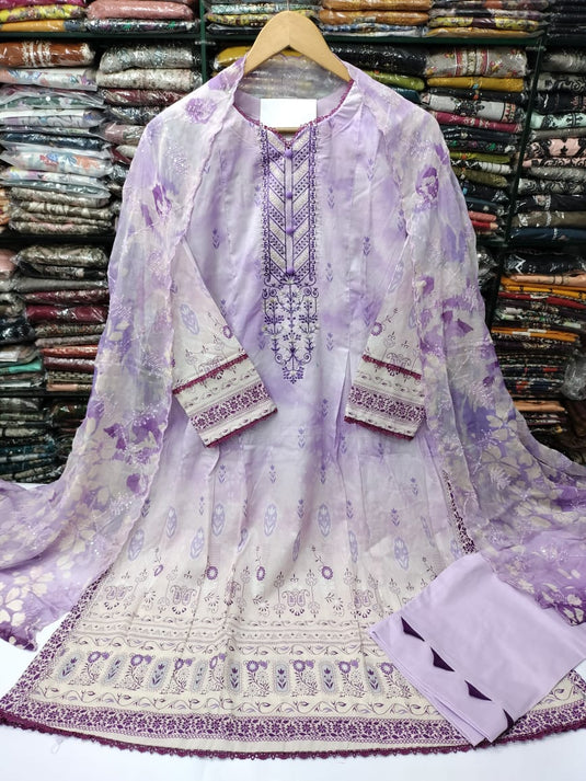 Lawn Frock Style 3pc Rukhay