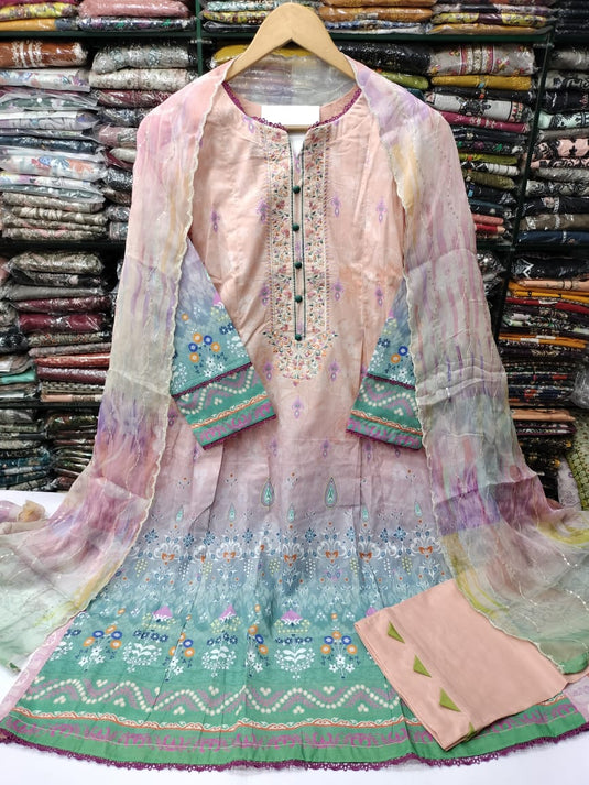 Lawn Frock Style 3pc Rukhay