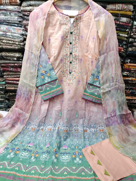 Lawn Frock Style 3pc Rukhay