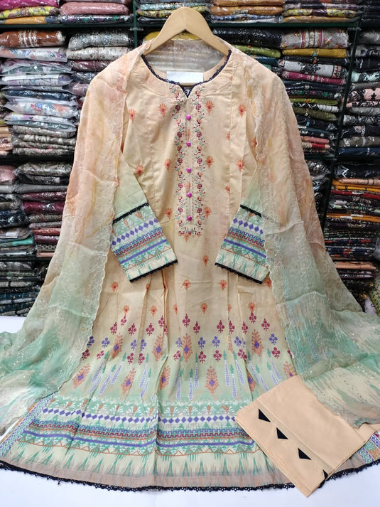 Lawn Frock Style 3pc Rukhay