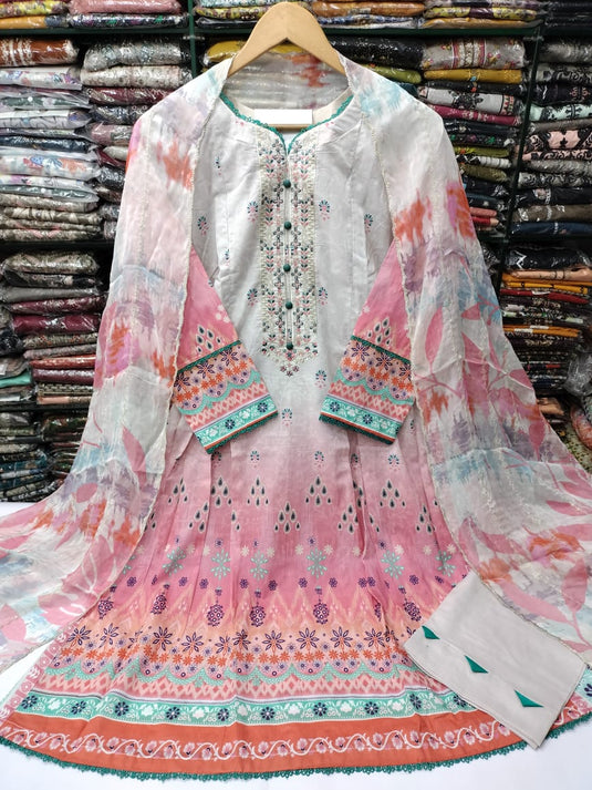 Lawn Frock Style 3pc Rukhay