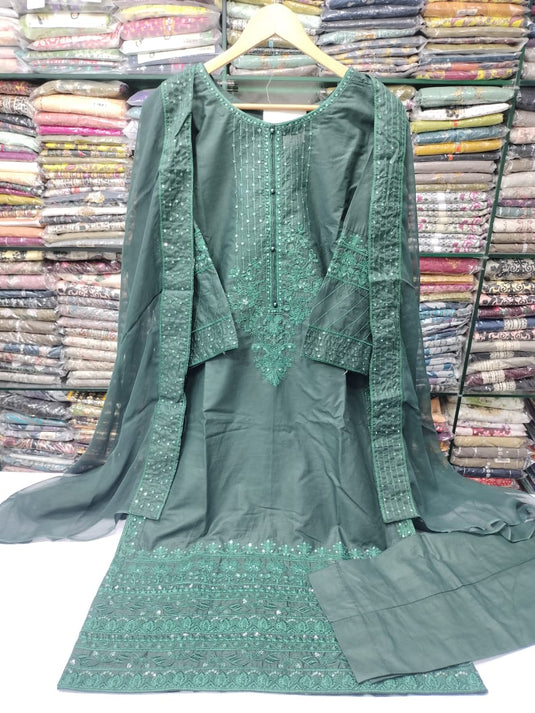 Cotton Embroidered 3pc Suit