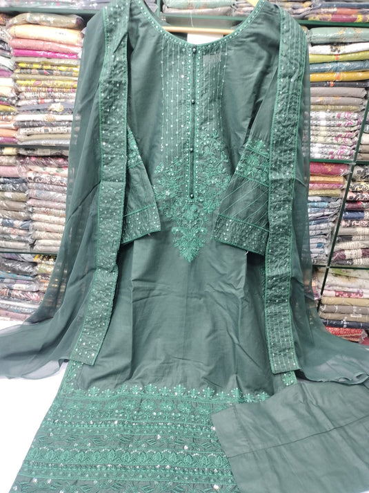 Cotton Embroidered 3pc Suit