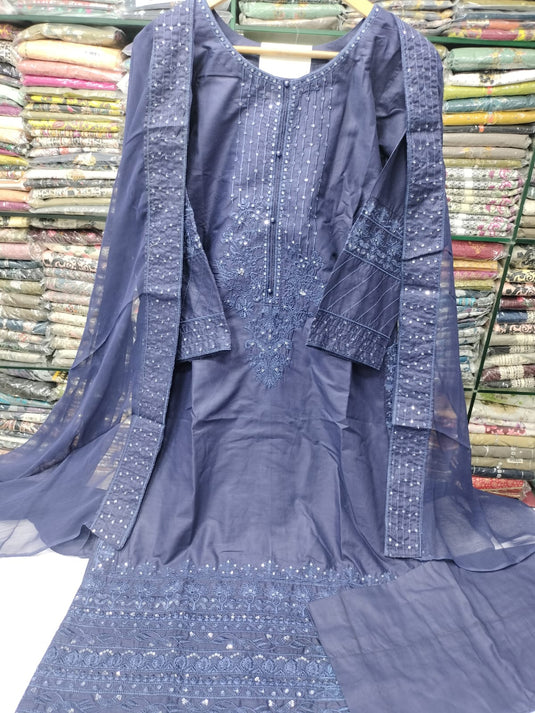 Cotton Embroidered 3pc Suit