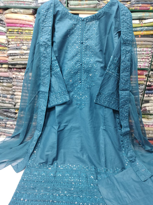 Cotton Embroidered 3pc Suit