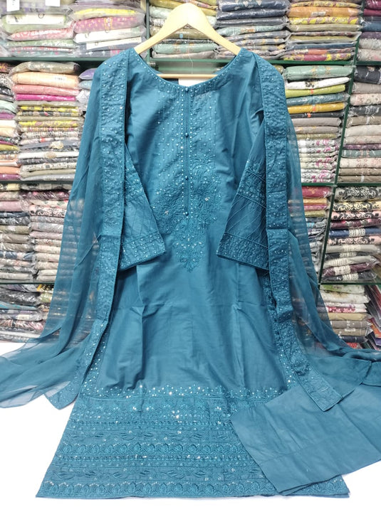 Cotton Embroidered 3pc Suit