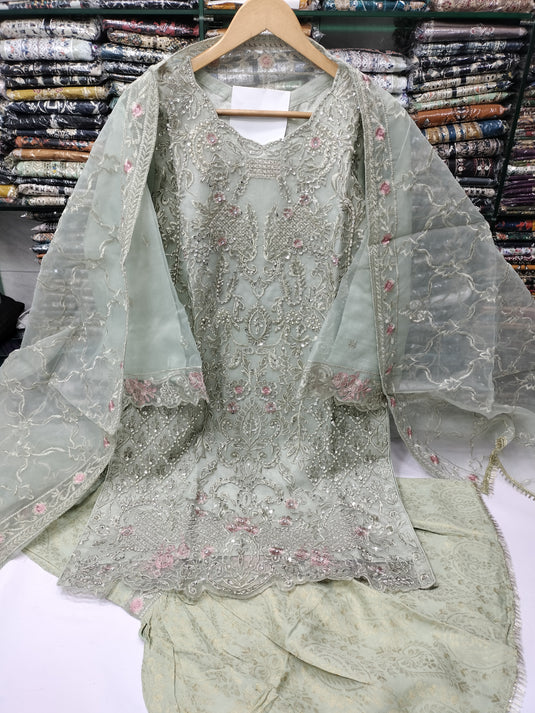 Organza Fancy Emb Gharara