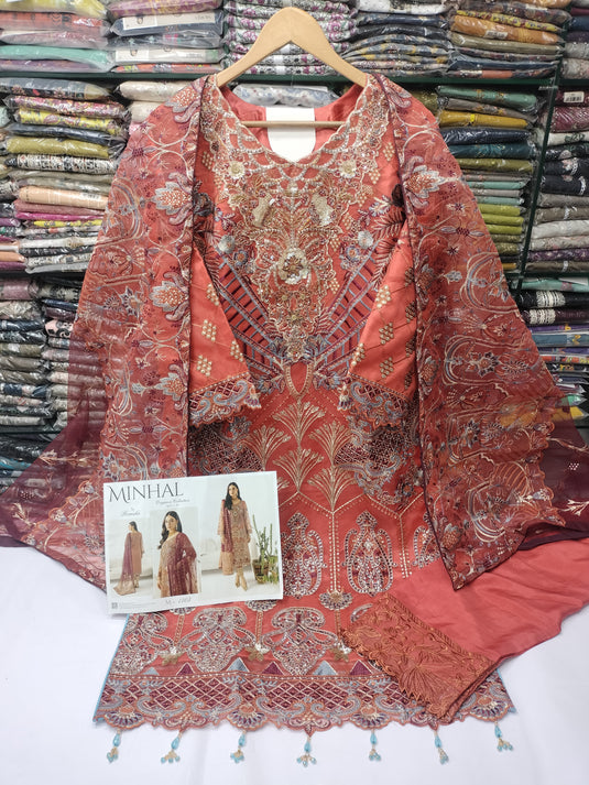 Minhal By Ramsha Organza 3pc