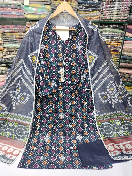 Cotton Emb Printed Suit