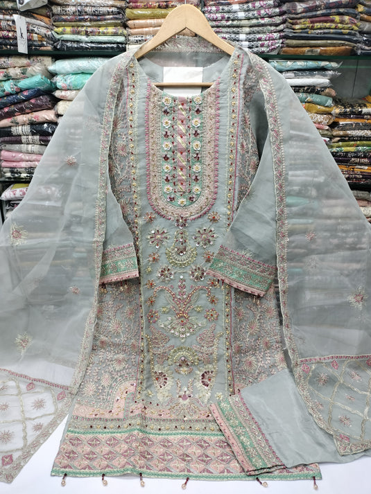 Organza Fancy Emb Suit