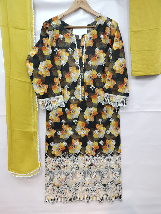 Lawn Digital Printed Boring Emb Suit