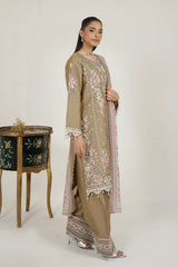 MTK-021 – Olive Taupe Floral Embroidered Farshi Shalwar Pakistani Pret Suit