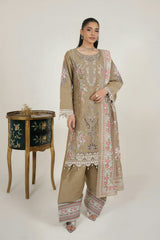 MTK-021 – Olive Taupe Floral Embroidered Farshi Shalwar Pakistani Pret Suit