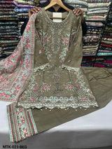 MTK-021 – Olive Taupe Floral Embroidered Farshi Shalwar Pakistani Pret Suit
