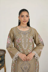 MTK-021 – Olive Taupe Floral Embroidered Farshi Shalwar Pakistani Pret Suit
