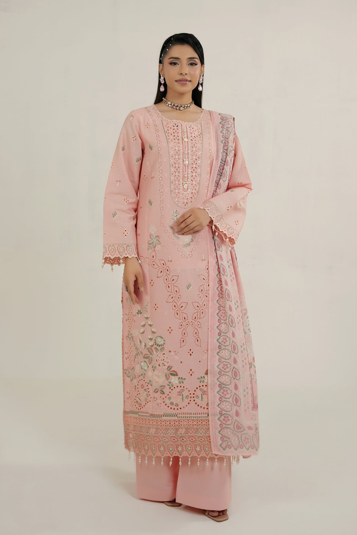 MTK-019 – Pastel Peach Floral Embroidered 3 Piece Pakistani Suit