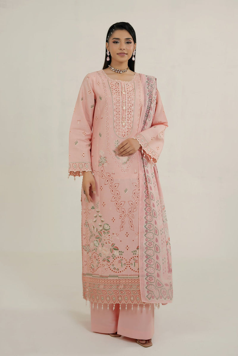 MTK-019 – Pastel Peach Floral Embroidered 3 Piece Pakistani Suit