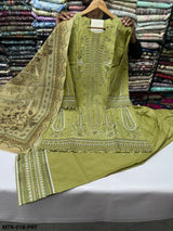 MTK-018 – Mustard Olive Luxury Embroidered Farshi Shalwar Pakistani Pret Suit