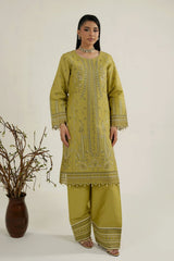 MTK-018 – Mustard Olive Luxury Embroidered Farshi Shalwar Pakistani Pret Suit