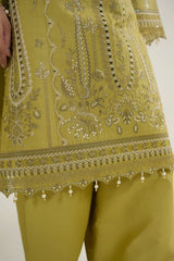 MTK-018 – Mustard Olive Luxury Embroidered Farshi Shalwar Pakistani Pret Suit