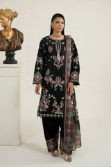 MTK-023 – Black Floral Embroidered Farshi Shalwar 3 Piece Pakistani Suit