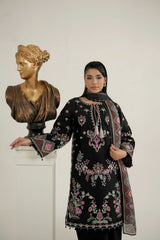 MTK-023 – Black Floral Embroidered Farshi Shalwar 3 Piece Pakistani Suit