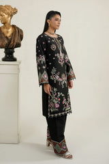 MTK-023 – Black Floral Embroidered Farshi Shalwar 3 Piece Pakistani Suit