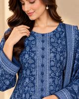 CFWK-001-BLU – Navy Blue Floral Printed 3 Piece Pakistani Frock Suit