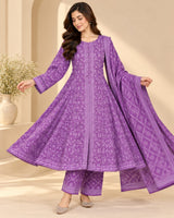 CFWK-001-LLC – Lilac Purple Floral Printed 3 Piece Pakistani Frock Suit