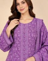 CFWK-001-LLC – Lilac Purple Floral Printed 3 Piece Pakistani Frock Suit