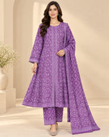 CFWK-001-LLC – Lilac Purple Floral Printed 3 Piece Pakistani Frock Suit