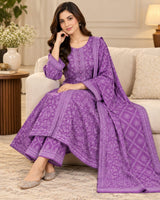CFWK-001-LLC – Lilac Purple Floral Printed 3 Piece Pakistani Frock Suit