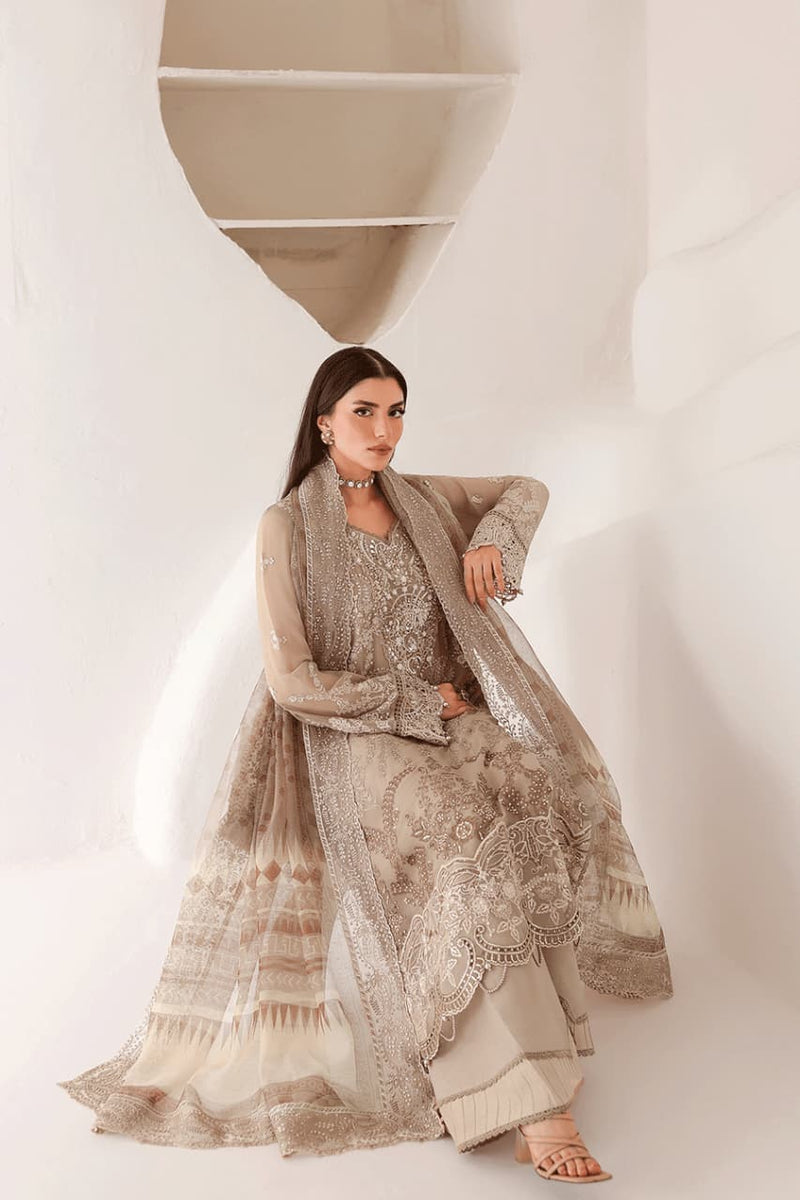 RM-ST-204 – Champagne Taupe Luxury Embroidered 3 Piece Pakistani Formal Suit