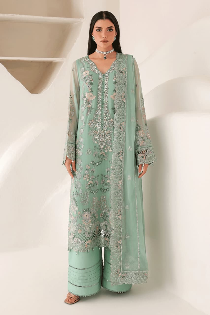 RM-ST-203 – Pastel Mint Green Luxury Embroidered 3 Piece Pakistani Formal Suit