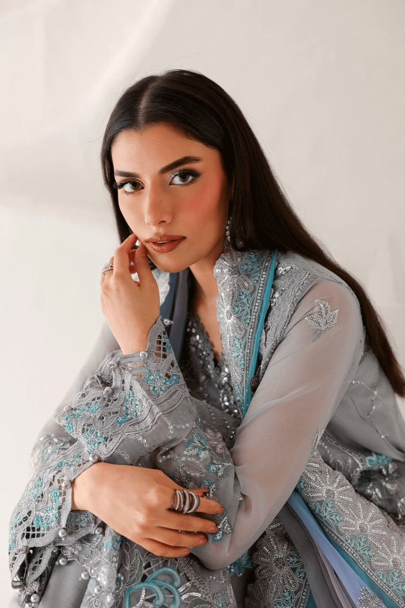 RM-ST-201 – Silver Grey Luxury Embroidered Pakistani Formal Suit