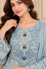 CB-024 – Powder Blue Embroidered 3 Piece Khaddar Winter Suit