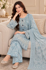 CB-024 – Powder Blue Embroidered 3 Piece Khaddar Winter Suit
