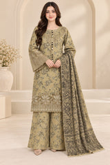 CB-021 – Khaki Beige Embroidered 3 Piece Khaddar Winter Suit