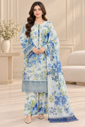 CB-022 – Ivory Blue Floral Embroidered 3 Piece Khaddar Winter Suit