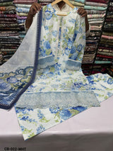 CB-022 – Ivory Blue Floral Embroidered 3 Piece Khaddar Winter Suit TANVEER COLLECTION