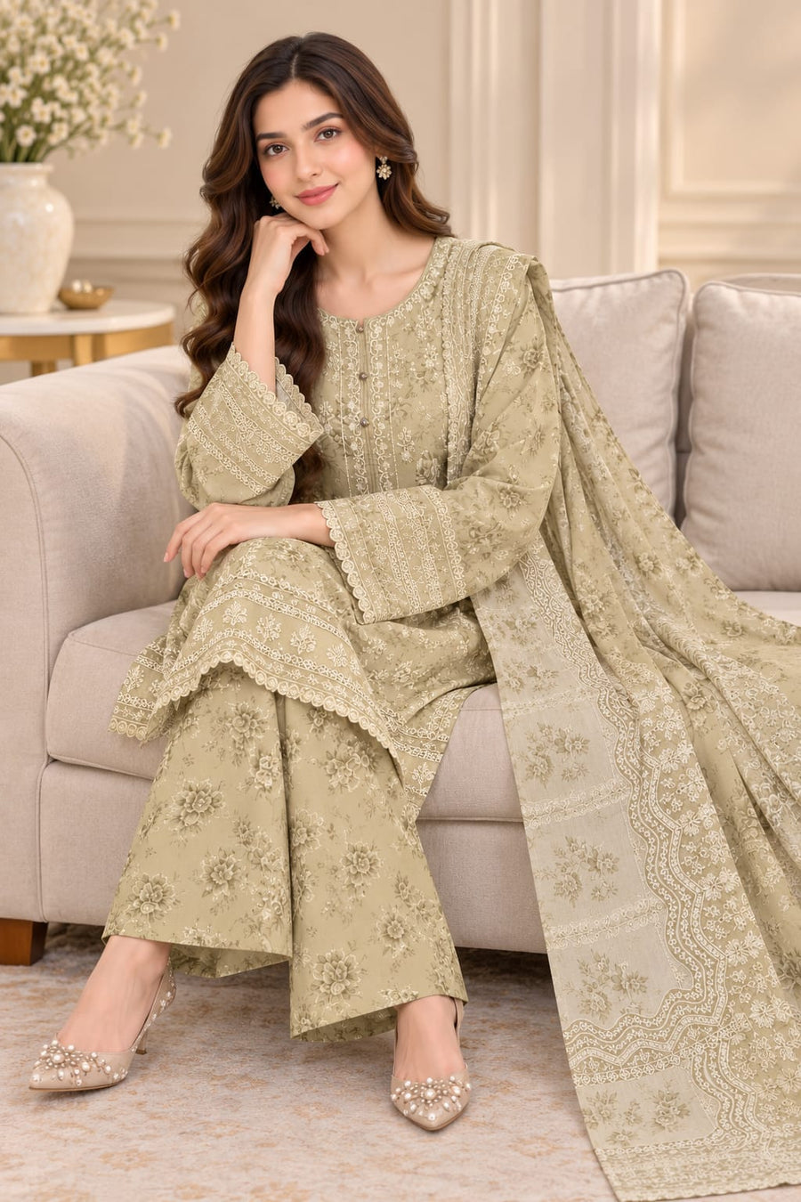 CB-023 – Luxury Sequin Embroidered 3 Piece Khaddar Winter Suit