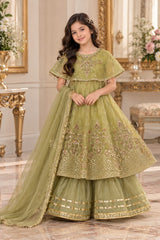 KD-MX-006 – Girls Luxury Organza Cap Shawl Style Frock with Plazo TANVEER COLLECTION