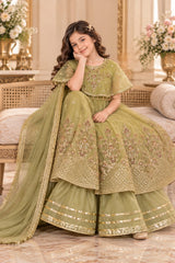 KD-MX-006 – Girls Luxury Organza Cap Shawl Style Frock with Plazo TANVEER COLLECTION